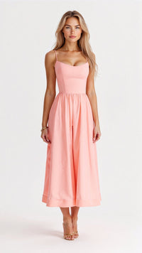 Tanja | Damen Klassisches A-Linien Kleid Mit Spaghettiträgern in Rosa