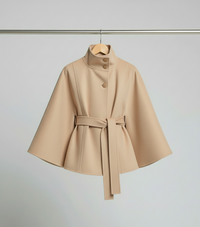 Ella | Modischer Damen Cape-Mantel mit Gürtelakzent in Khaki