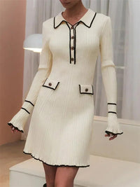 Nora | Strickkleid Damen stilvoll mit feiner Rippenstruktur in Beige