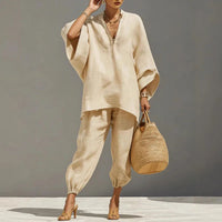 Octavia | Damen Oversize Tunika Zweiteiler Set in Aprikose