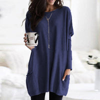 Charlotte | Damen Casual Langer Pullover mit Taschen in Blau