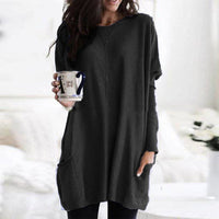 Charlotte | Damen Casual Langer Pullover mit Taschen in Schwarz