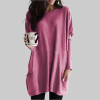 Charlotte | Damen Casual Langer Pullover mit Taschen in Rosa