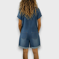 Sofía | Kurze Vintage-Latzhose aus Baumwolle im Denim-Look in Schwarz