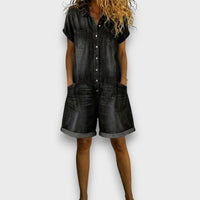 Sofía | Kurze Vintage-Latzhose aus Baumwolle im Denim-Look in Hellblau