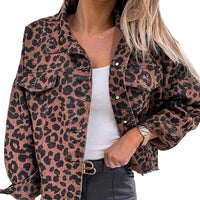 Oversized Jeansjacke mit Leopardenmuster für Damen in Leopardenmuster