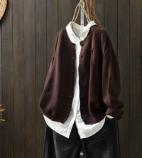 Oversized Strickjacke für Damen mit Knopfleiste in Dunkelbraun