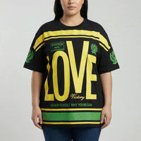 Oversized T-Shirt mit Grafik-Print für Damen in Schwarz Gelb