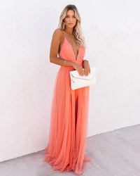 Elegantes und fließendes Damenkleid | Maxi in Pfirsich