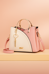 Elegante Damen-Schultertasche aus stilvollem Leder in Pink/White