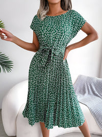 Caitlin | Plissee Blumenmuster Kleid in Grün