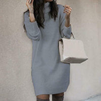 Vera | Stilvolles Damen Strickkleid mit lockerem Rollkragen in Grau