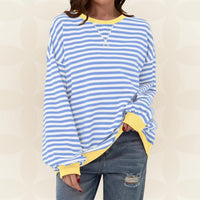 Juliana | Streifenloser Lässiger Pullover in Hellblau