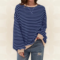 Juliana | Streifenloser Lässiger Pullover in Dunkelblau