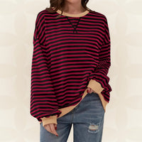 Juliana | Streifenloser Lässiger Pullover in Dunkelrot