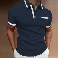 Herren Kragen mit Brusttasche Poloshirt in Dunkelblau