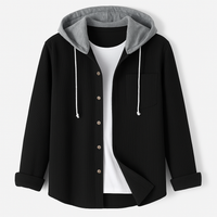 Ridge | Herren Cord Hemdjacke mit abnehmbarer Kapuze in Schwarz
