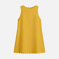 Petra | Damen Ärmelloses Baumwoll-Minikleid Wellensaum – Mini Kleid Sommer in Gelb