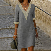 Élise – Elegantes Kleid mit halben Ärmeln und V-Ausschnitt in Grau