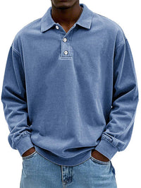 Robert | Herren Langarm Polo-Sweatshirt in Blau