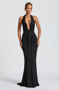 Graces - Drapiertes Jersey-Maxikleid in Schwarz