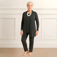 Mia | Lagenlook Cardigan Zweiteiliges Set in Dunkel Grau