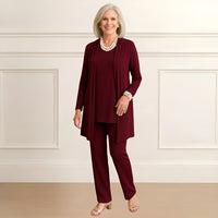 Mia | Lagenlook Cardigan Zweiteiliges Set in Burgunderrot