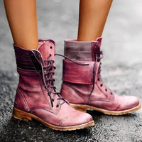 Roxy | Vintage Schnürstiefeletten mit Absatz in Karminrot