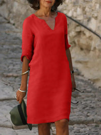 Julia | Damen Casual Bauchbedeckung Midikleid in Rot