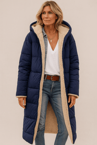 Sophie | Damen Mantel weich luxuriös & wendbar in Marineblau