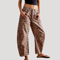 Saskia | Damen Weite Jeans Leopardenmuster Barrel Leg in Leopard