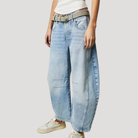 Saskia | Damen Weite Jeans Leopardenmuster Barrel Leg in Himmel
