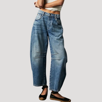 Saskia | Damen Weite Jeans Leopardenmuster Barrel Leg in Blau