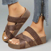 Damen Sandalen Geflochtenem Riemen Keilabsatz Alltag in Braun