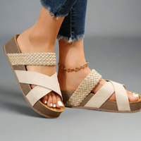 Damen Sandalen Geflochtenem Riemen Keilabsatz Alltag in Weiß