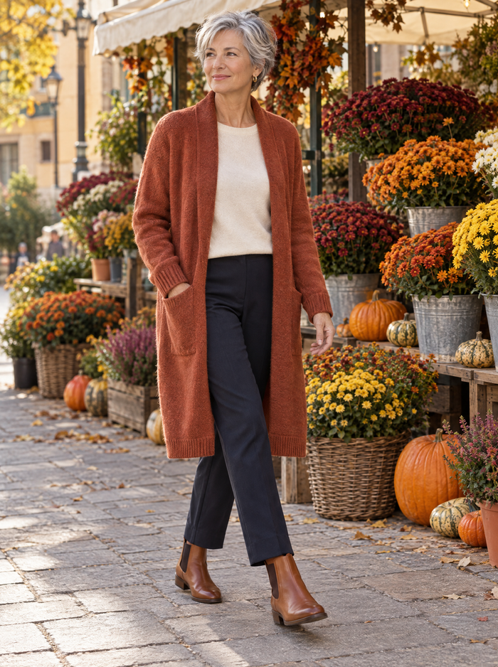 Langer Cardigan in Terrakotta