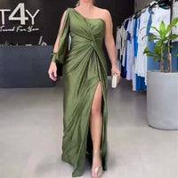 Women’s Elegant One-Shoulder Dress in Olivgrün