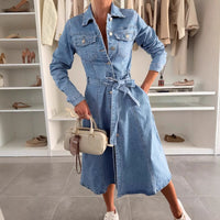 Emily | Maxi Denim Kleid Lange Ärmel in Denim