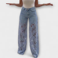 Trendige Spitzen-Patchwork-Jeans in Hellblau