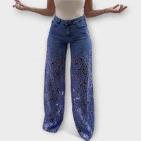 Trendige Spitzen-Patchwork-Jeans in Dunkelblau
