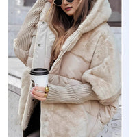 Yohan - Patchwork-Puffer mit Kapuze für Dame in Beige