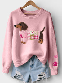 Lena | Damen Pullover gemütlich mit Dackelprint in Babyrosa