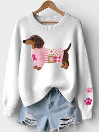 Lena | Damen Pullover gemütlich mit Dackelprint in Weiß