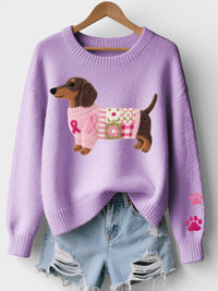 Lena | Damen Pullover gemütlich mit Dackelprint in Lila