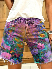 Damen-Shorts im Retro-Stil mit Ölgemälde-Blumenmuster in als bild