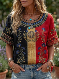 Damen-Boho-T-Shirt mit deutschem Blumenmuster in als bild