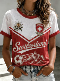 Damen-Fußballfan-T-Shirt aus der Schweiz mit O-Ausschnitt und Print in als bild
