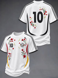 Herren-T-Shirt im Deutschland-Stil mit Blumenmuster und kurzen Ärmeln in Weiß