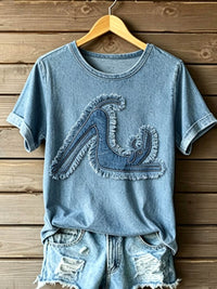 Damen-T-Shirt mit kurzen Ärmeln in blau
