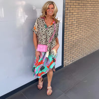 Damen Sommerkleid Leicht Luftig Leopardenmuster in Leopard
